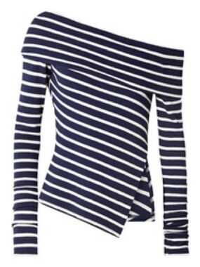 MONSE Navy and White Off-Shoulder Striped Top